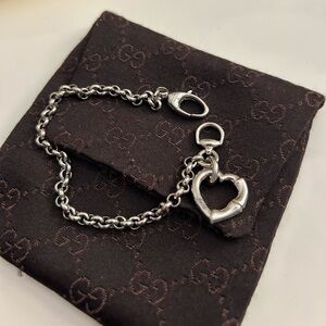 Gucci Sterling Silver Bamboo Heart Charm Link Bracelet